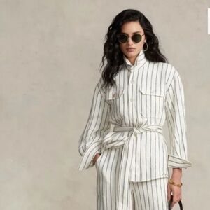 Polo Ralph Lauren Striped Linen Shirt, Cream/Brown